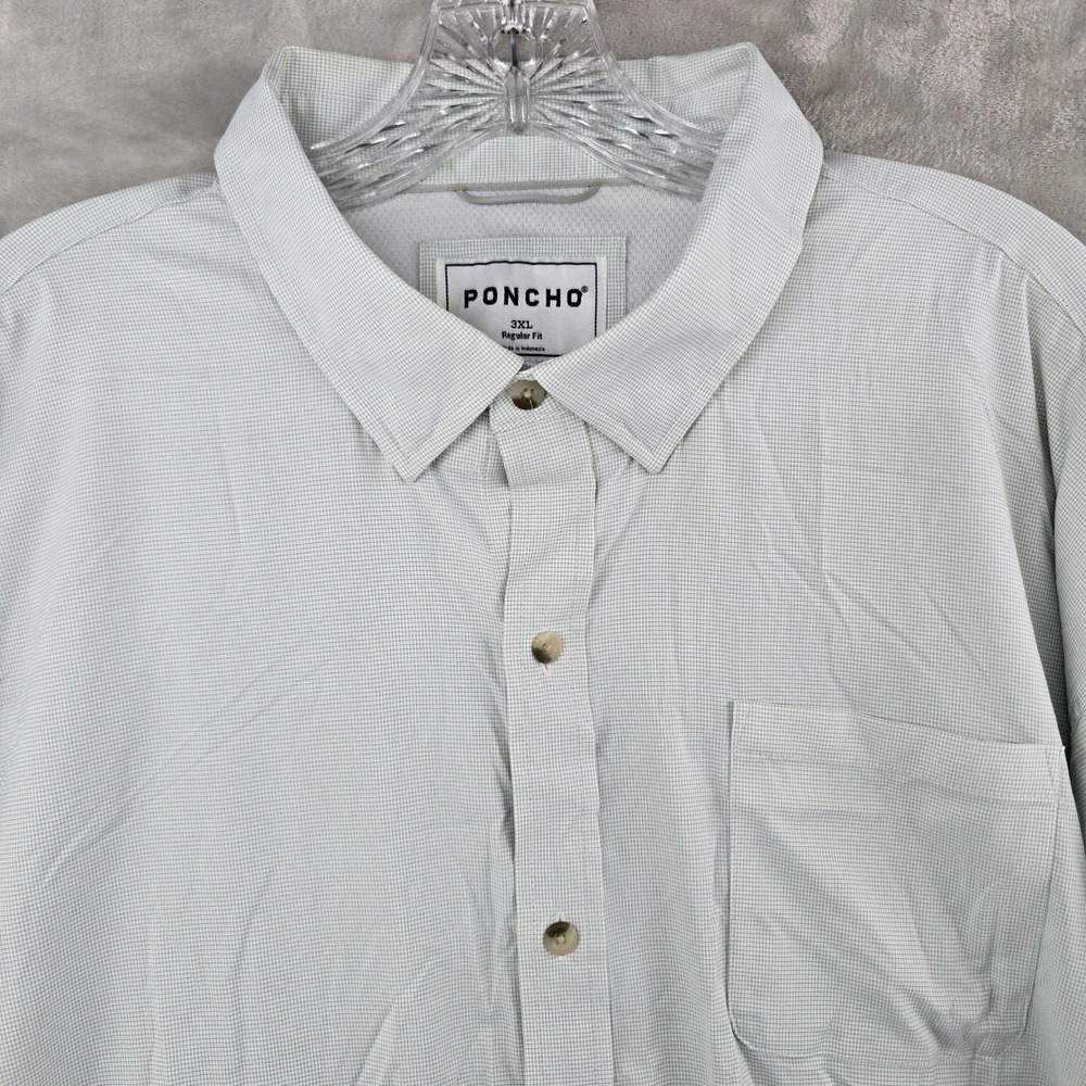 Poncho Button Down Shirt Mens 3XL Mint Green Gingham Performance Long Sleeve